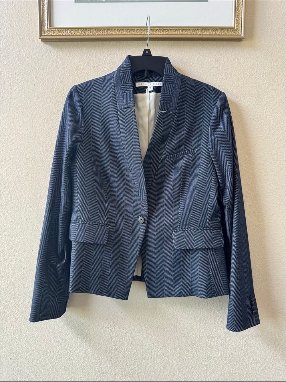 Veronica Beard navy blue herringbone pattern blazer jacket size 12